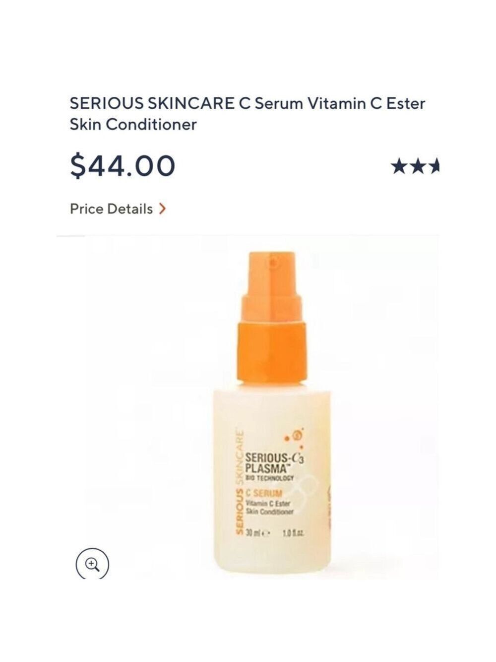 NEW Serious Skincare Unisex Serum Vitamin C Ester Skin Conditioner 1 oz White